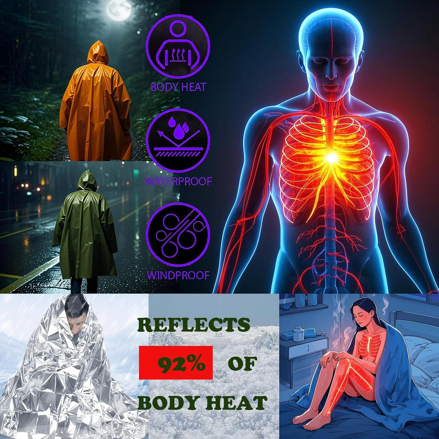 Camping Raincoat Waterproof Su – обзор и цена Survival Blanket Reflective