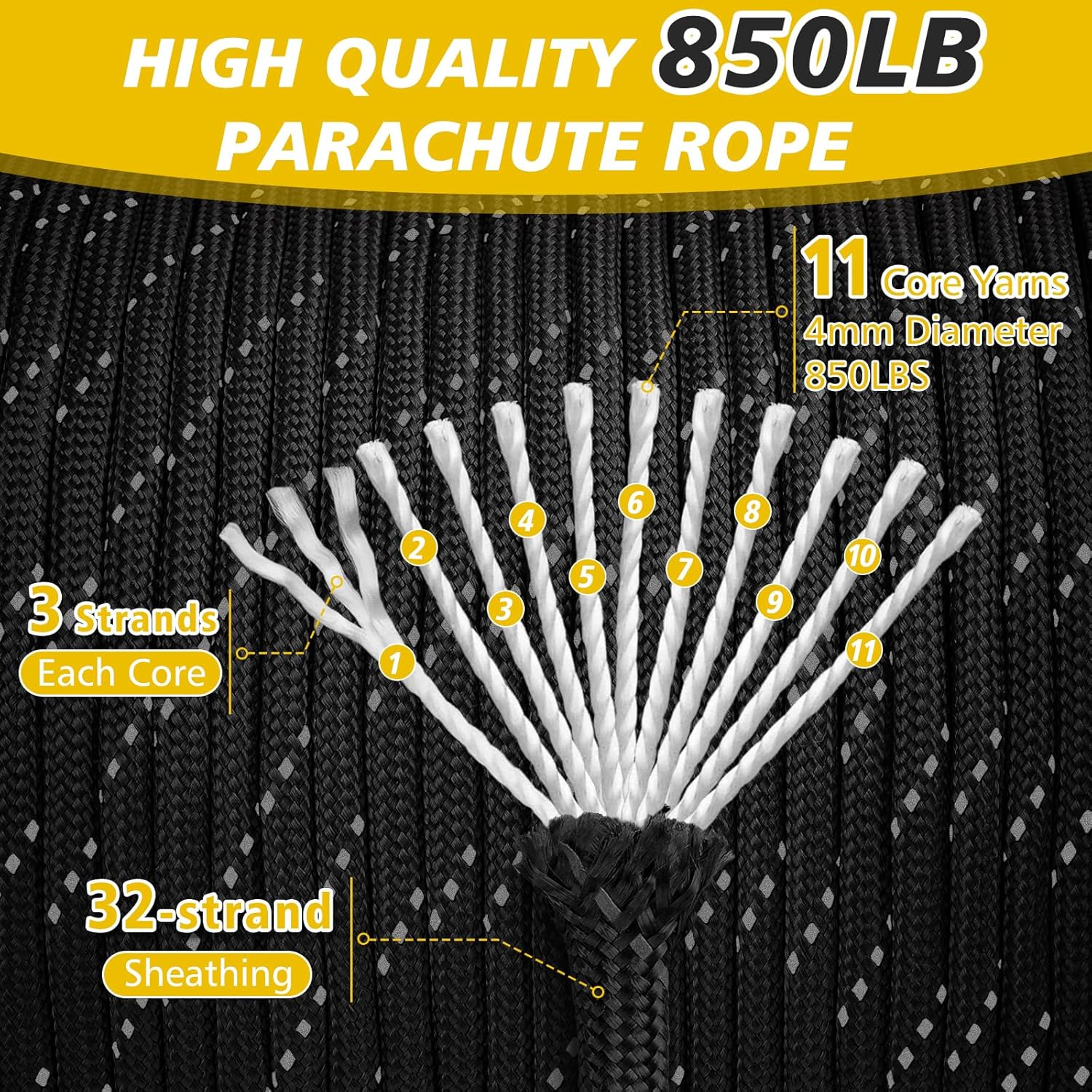 850lb Reflective Paracord Rope – обзор и цена Para Cord 1000Ft
