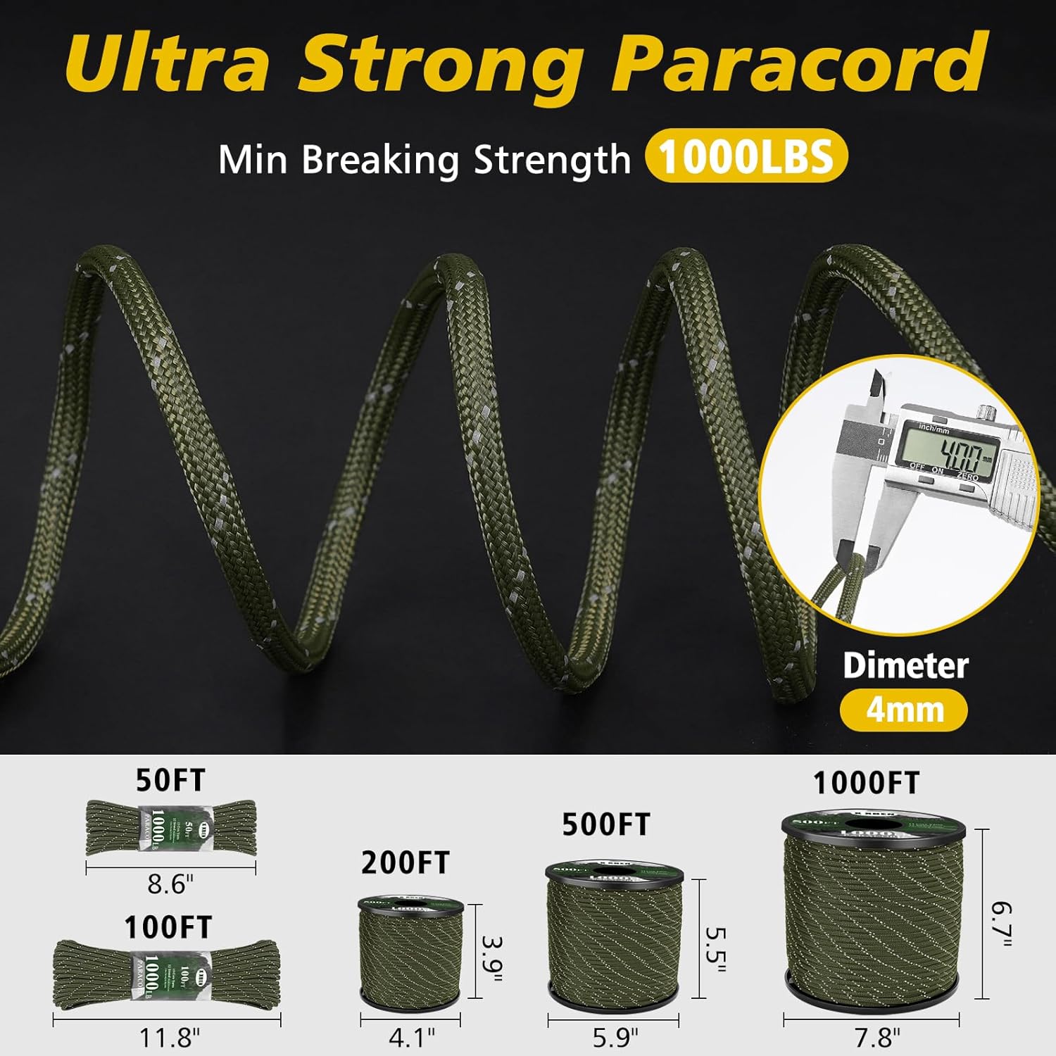 1000lb Reflective Paracord 4mm – обзор и цена Para Cord 1000Ft
