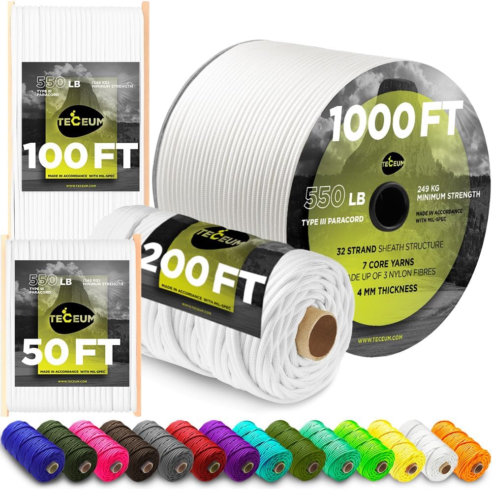 Paracord Type III 550 White 10 – обзор и цена Para Cord 1000Ft
