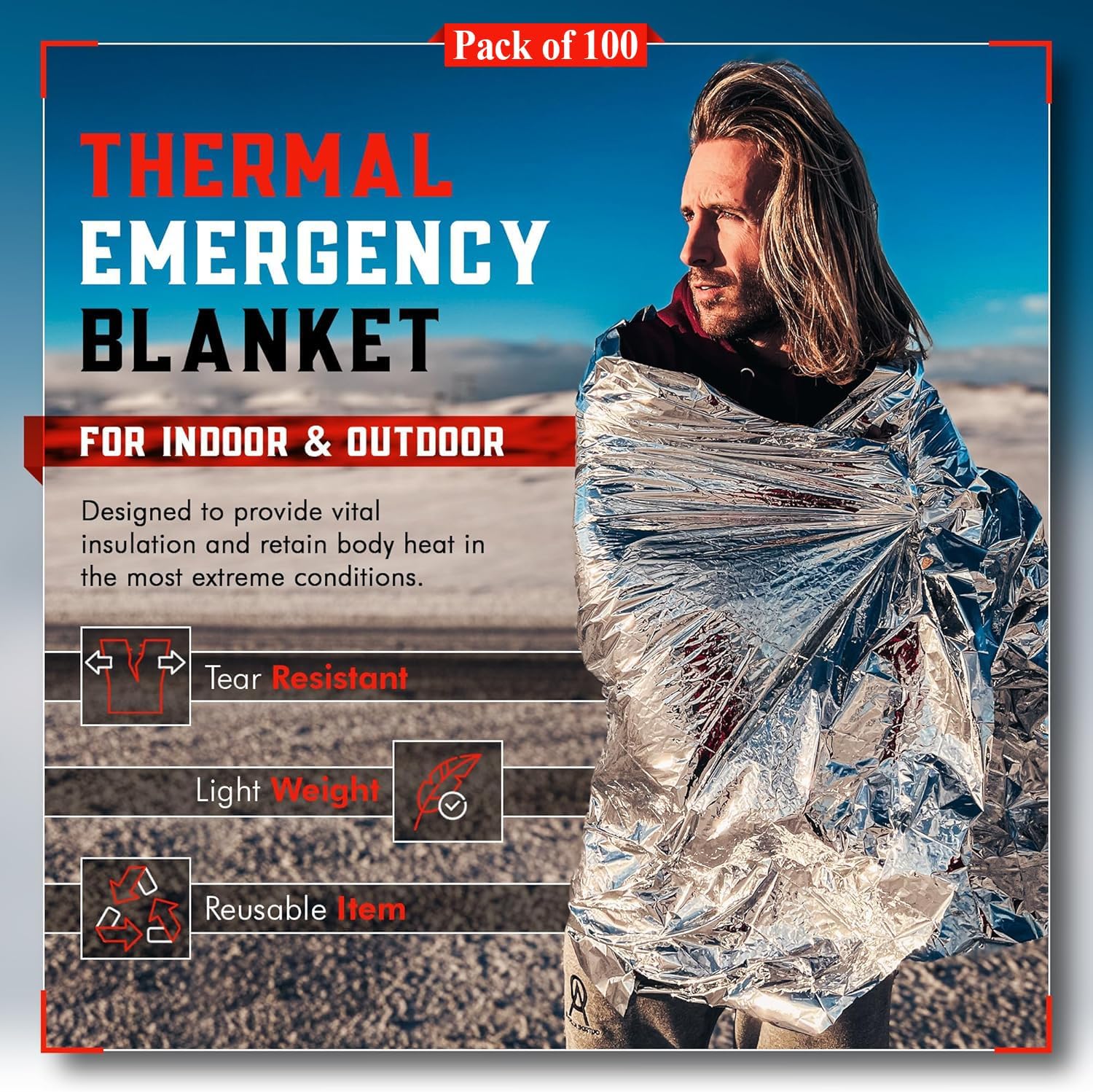 100-Pack Reflective Thermal Bl – обзор и цена Survival Blanket Reflective