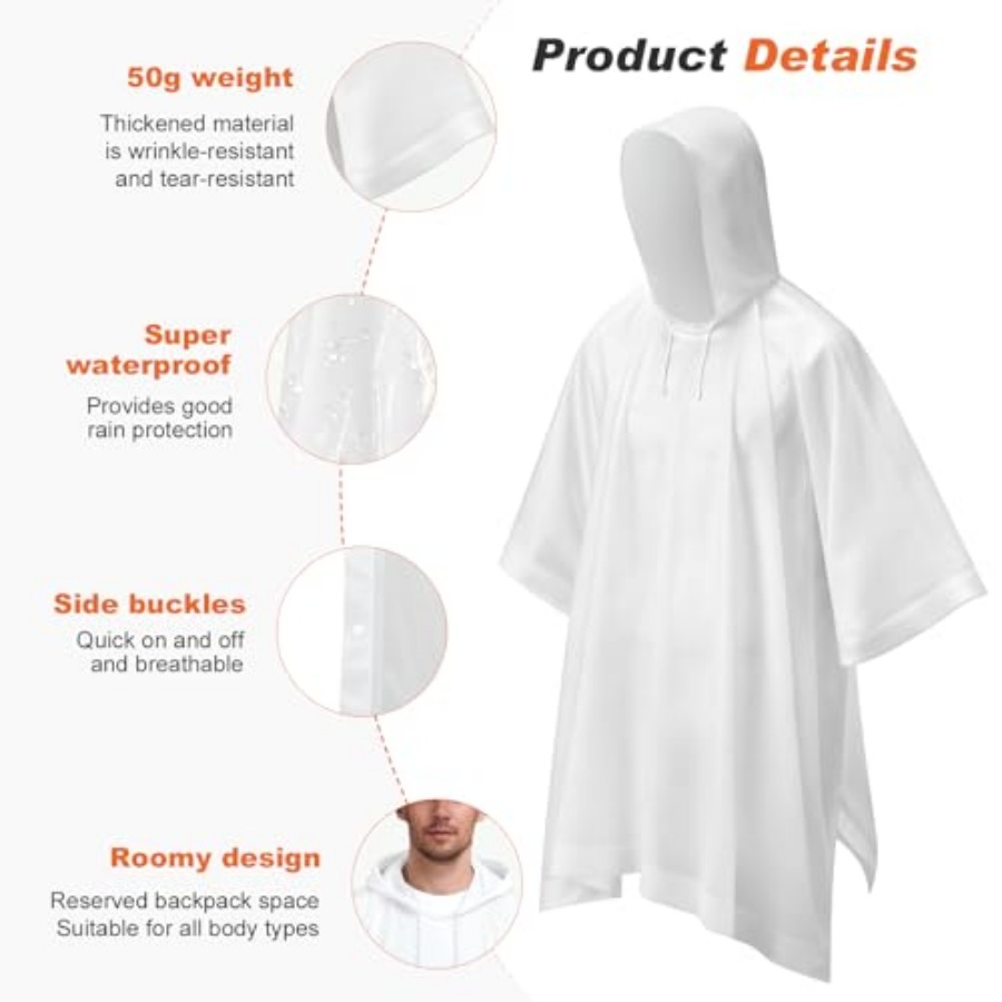 8 Pack Hooded Rain Ponchos for – обзор и цена Emergency Poncho Rain